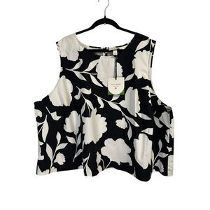 Kate Spade Black White Floral Sleeveless Blouse Plus Size 4X Chic Top